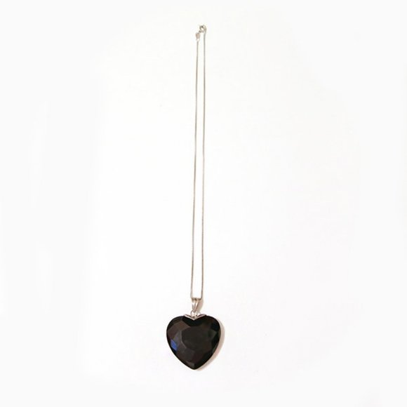 Black Jewel Heart Necklace - 1.5" Stone - Picture 2 of 2